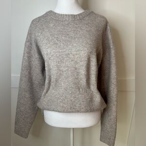 Elegant Heathered Knit Sweater - Taupe with crop front in size small